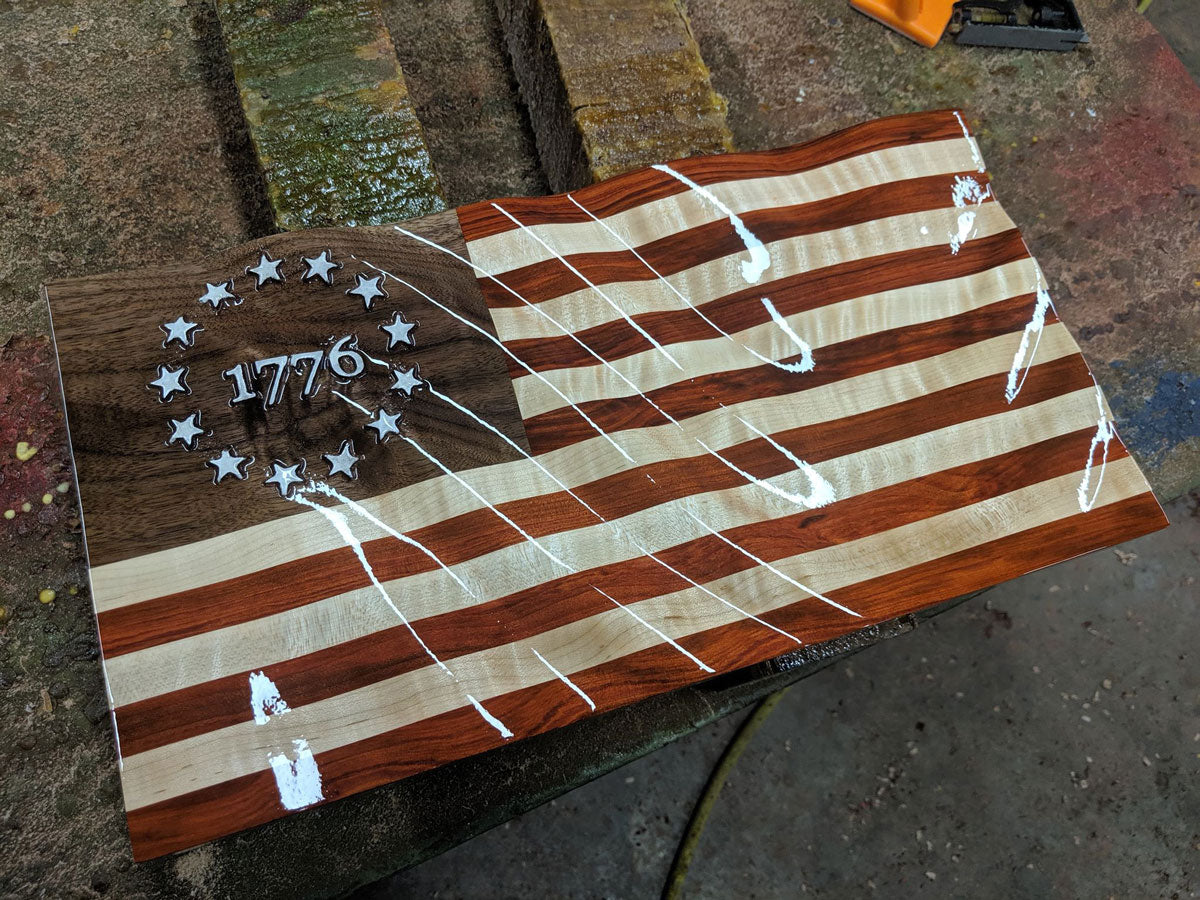 Betsy Ross Wooden Wavy Flag with 1776