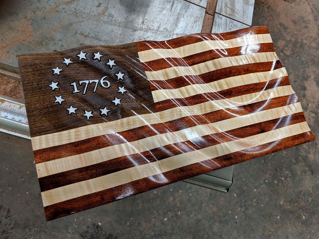Betsy Ross Wooden Wavy Flag with 1776