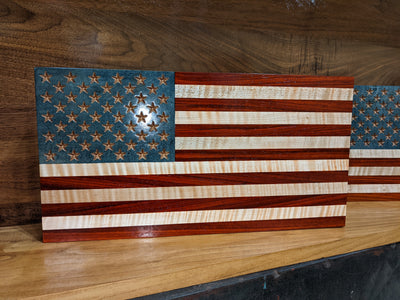 Flat Flag with Padauk & Curly Maple with a stained Blue Union