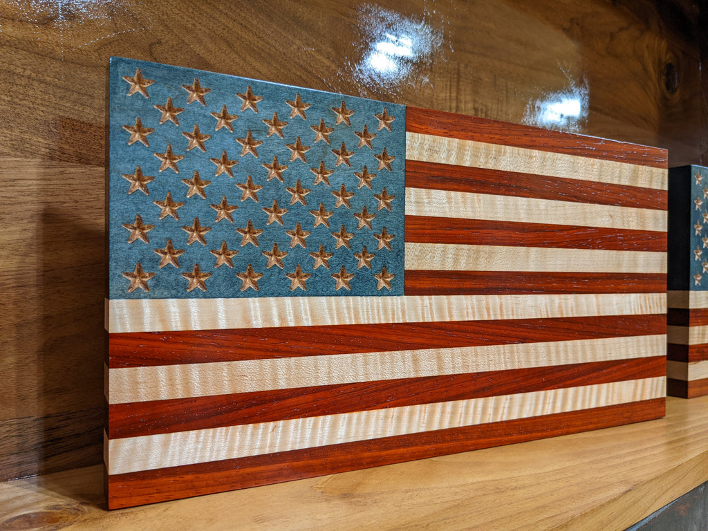 Flat Flag with Padauk & Curly Maple with a stained Blue Union